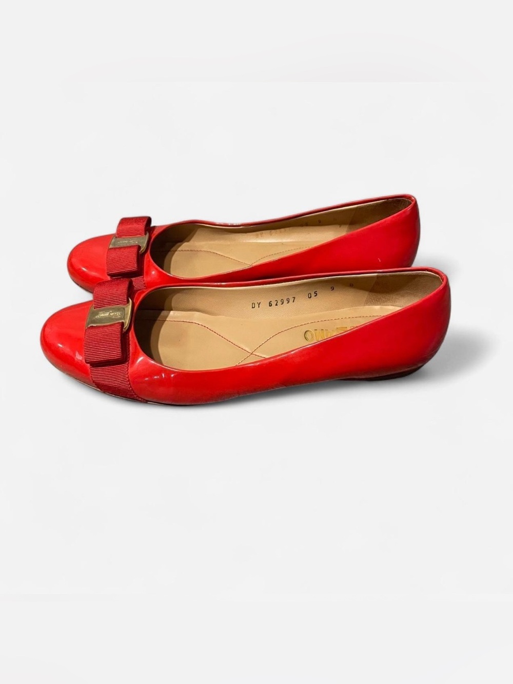 Salvatore Ferragamo Women's Varina Ballet Flats (Rosso Red/Gold) Size 9